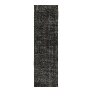 Vintage Distressed Turkish Runner, Solid Monochrome in Charcoal - Rug & Kilim For Sale