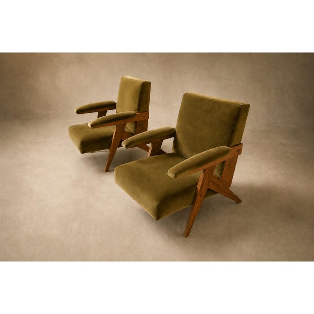 José Zanine Caldas Pair of Brazilian Modern Armchairs in Pau Marfim & Olive Mohair, Brazil, 1950s For Sale - Image 17 of 18