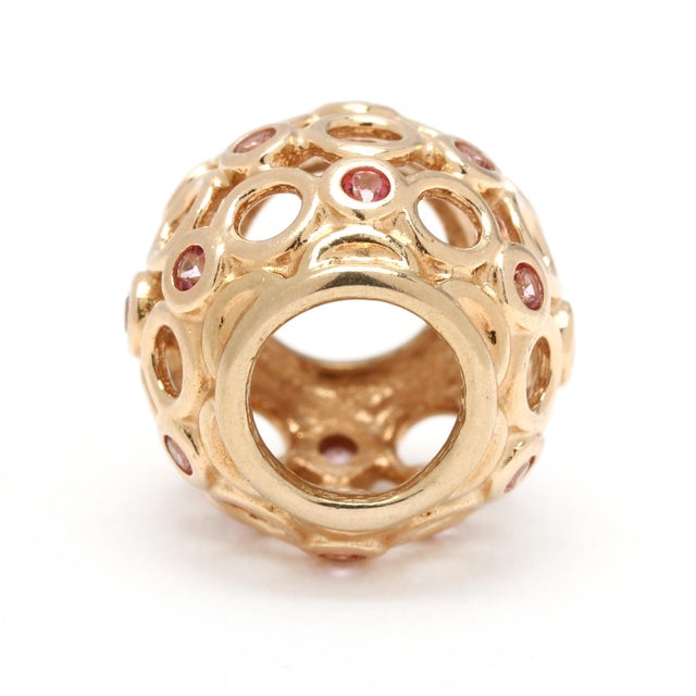 Modern Pandora Celtic Circles Bead With Pink Topaz, 14k Yellow Gold, Length 10.4 Mm For Sale - Image 3 of 4