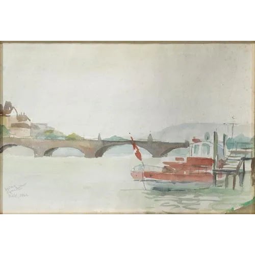 Carlos Carneiro, Bale-Rhine River, Watercolor on Paper For Sale