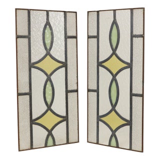 Art Deco Geometric Stained Glass Window, Set of 2 For Sale