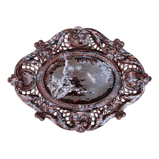 Large Earthenware Platter from Saint-Clément and Emile Gallé, 1890s For Sale
