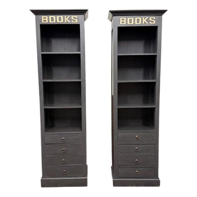 English Black Teak Bookcases, Set of 2 For Sale