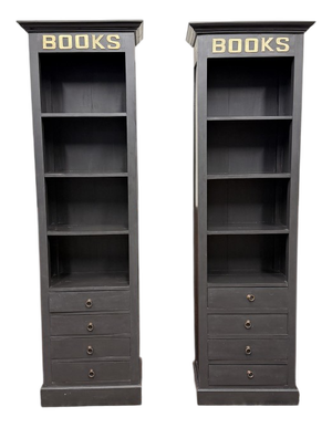 English Black Teak Bookcases, Set of 2