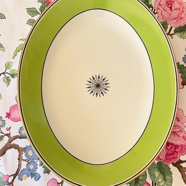 Ceramic 1980s Set of 3 Ceralene “Directiore” green Limoges oval serving platters // A Raynaud et Cie // Made in France // French Empire style For Sale - Image 7 of 9