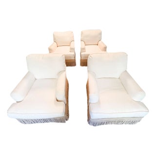 Custom Made Club Swivel Chairs With Fringe Trim/Priced Per Pair, 2 Pairs Available For Sale