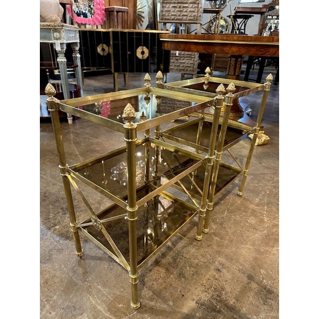 Pair Jansen Manner Brass and Glass Side Tables For Sale In Dallas - Image 6 of 7