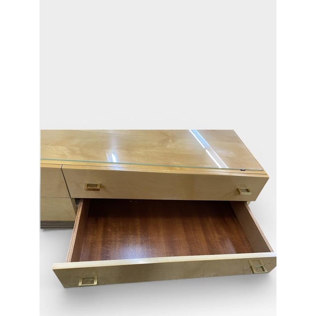 Mid-Century Dressing Table or Chest of Drawers in Maple Veneer with Brass Handles and Glass Top, Germany, 1950s-1960s For Sale - Image 4 of 16