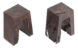 Pair Sculptured Teak Accent or Side Table or Stool 13.2