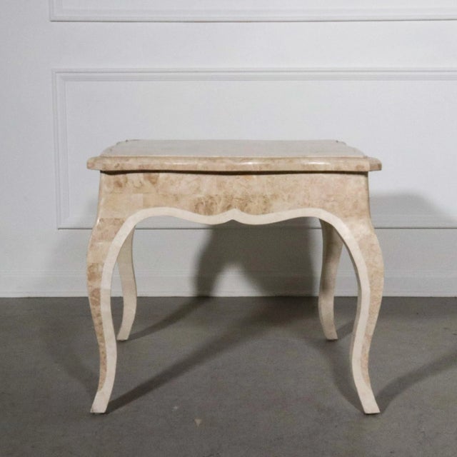 French Louis XV Styled Tessellated Stone Side Tables with Drawer by Marquis of Beverly Hills - a Pair For Sale - Image 4 of 6