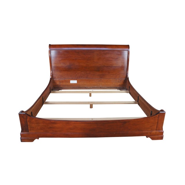 French Stickley French Louis Philippe Style Solid Cherry Queen Size Sleigh Bed For Sale - Image 3 of 13