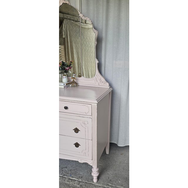 Vintage Pink Dresser With Detachable Mirror For Sale - Image 9 of 13