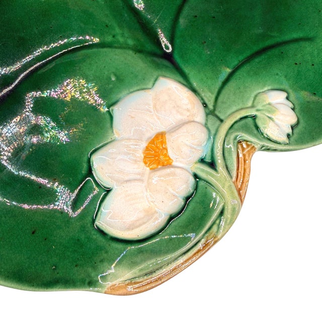 Mid 19th Century George Jones Majolica Water Lily Plate Glazed in Lush Greens, English, Ca. 1869 For Sale - Image 5 of 8