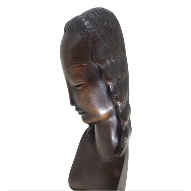Metal Early 20th Century Minimalist Bronze Sculpture / Portrait / Bust of a Woman by Adam Antes For Sale - Image 7 of 12