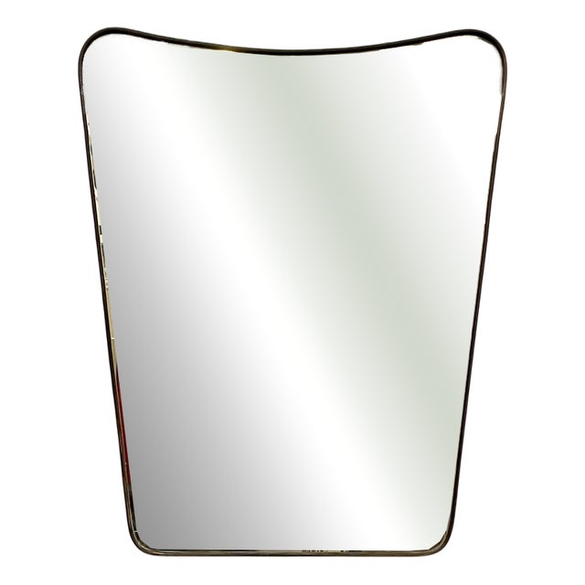 Mid-Century Modern Italian Shaped Wall Mirror in Burnished Brass, 1950s For Sale