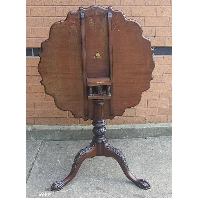 Wood Potthast Bros Hancrafted Chippendale Style Carved Mahogany Tilt Top Tea Table For Sale - Image 7 of 11