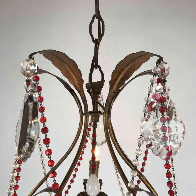 Antique Chandelier with Red Crystals For Sale - Image 11 of 15