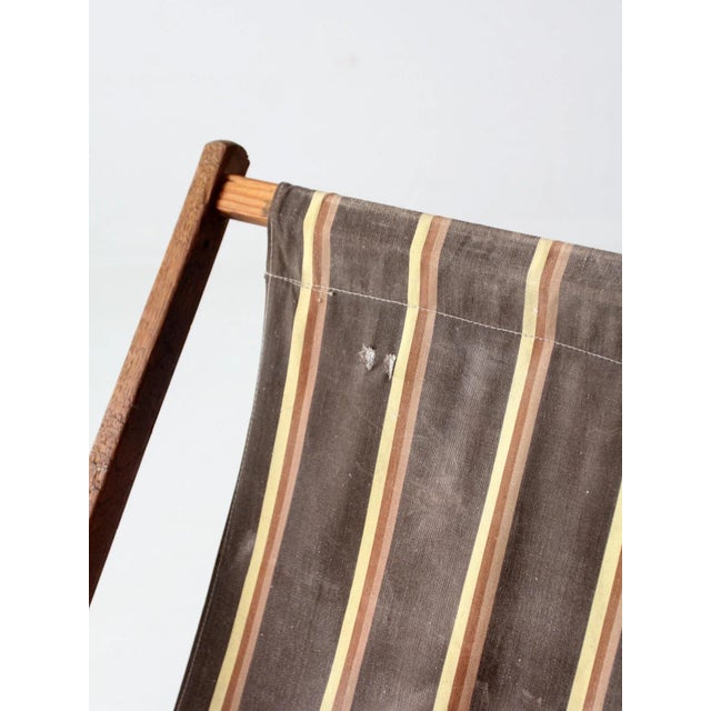 Brown Mid Century Striped Deck Chair For Sale - Image 8 of 13