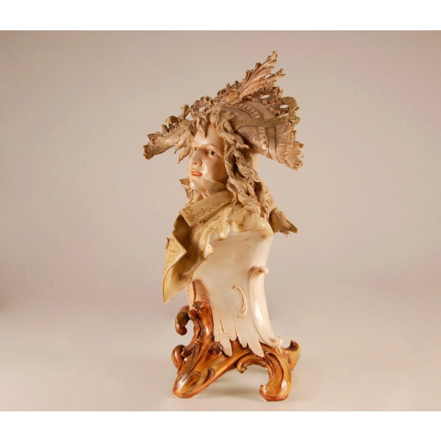 Late 19th Century Art Nouveau Amphora Austria Bust Boy Figurine Polychrome Ceramic Pottery Sculpture For Sale - Image 5 of 13