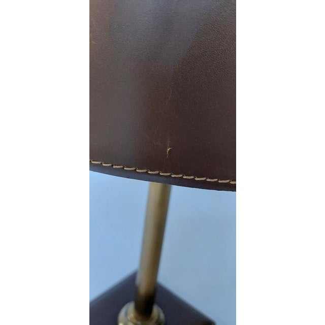 Mid-Century Modern Square Base Table Lamp in Brown Leather attributed to Jacques Adnet for ILG For Sale - Image 3 of 18