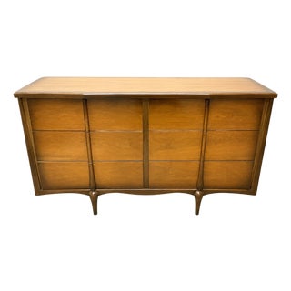 Stunning Mid-Century Modern Walnut and Oak Dresser by Tri-Bond Furniture For Sale