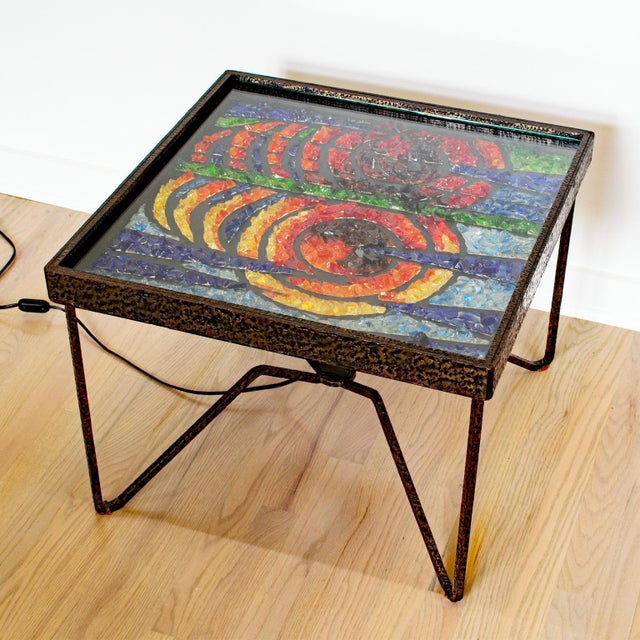 Mid-Century Modern Mid-Century Wrought Iron and Glass Mosaic Side Coffee Table, France 1960s For Sale - Image 3 of 18