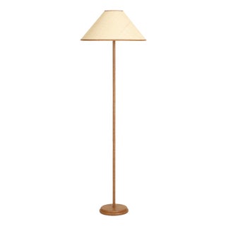 Keria Natural Vegan Leather and Raffia Designer Floor Lamp For Sale