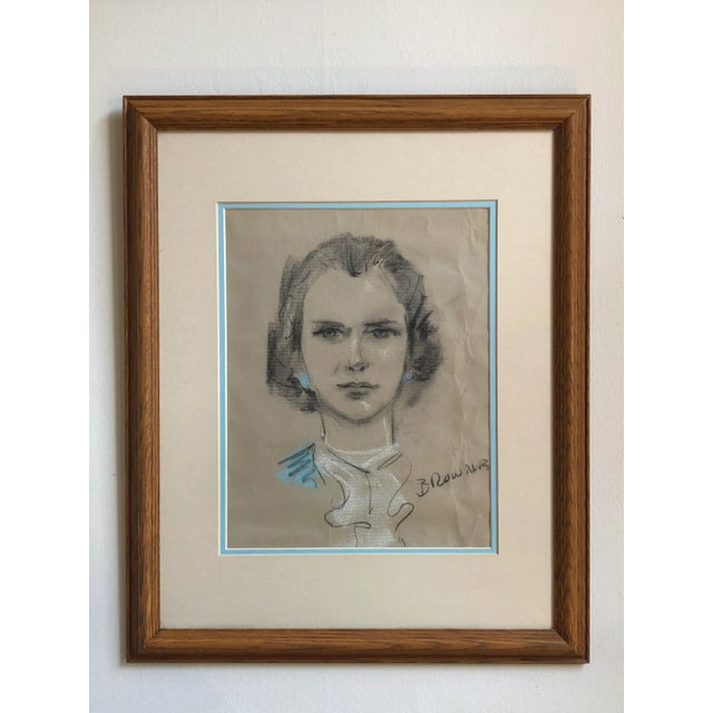 Mid 20th Century Circa 1950 Original Pastel Portrait of a Young Woman, Framed For Sale - Image 5 of 12