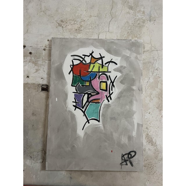 Textile ArpVerdeacqua, Face in Colours Abstract, Acrylic on Canvas For Sale - Image 7 of 8