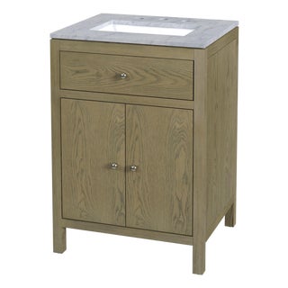 Nora 24 in. W Rectangular Wood & Marble Bathroom Vanity with Storage, Light Oak For Sale