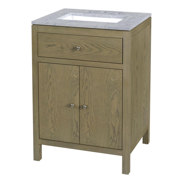 Nora 24 in. W Rectangular Wood & Marble Bathroom Vanity with Storage, Light Oak For Sale