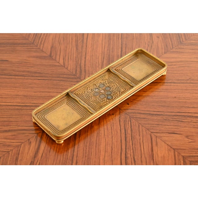 A gorgeous Art Deco period bronze doré and inlaid abalone pen tray By Tiffany Studios New York, USA, early 20th century...
