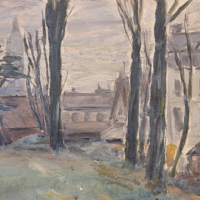 Gray Henry Savoye, Urban View in Winter, 20th Century, Oil on Canvas For Sale - Image 8 of 18