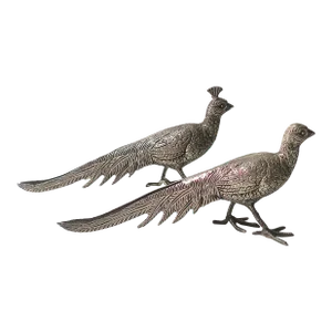 Italian Silver Gilt Pheasant Birds, Pair