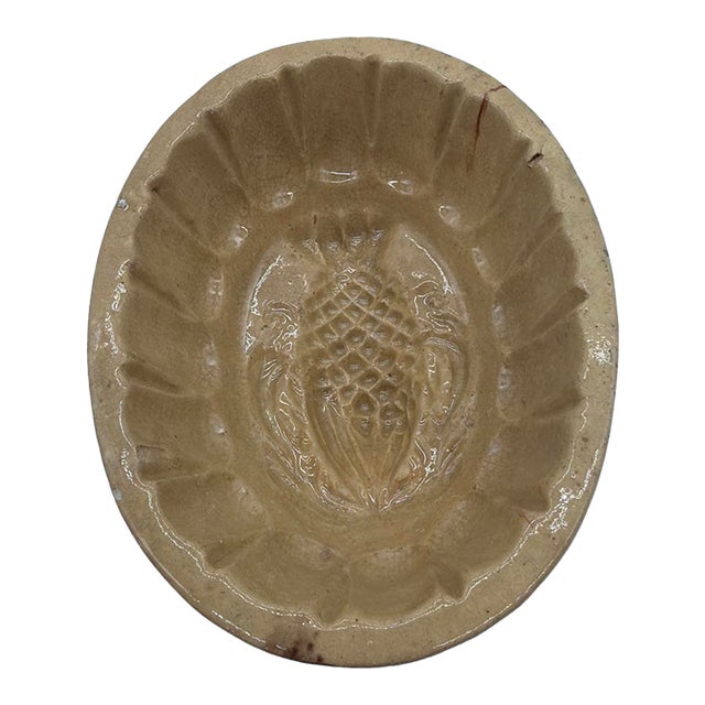 Antique Yellowware Pineapple Pudding Mold, Probably English, 19th Century For Sale
