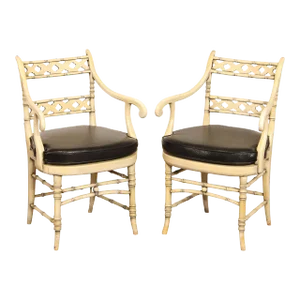 Vintage Faux Bamboo Frame Painted Armchairs - A Pair