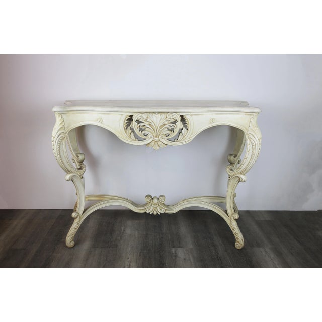 White Hand-Carved Victorian Style . Entrance Table, Console Table For Sale - Image 8 of 8