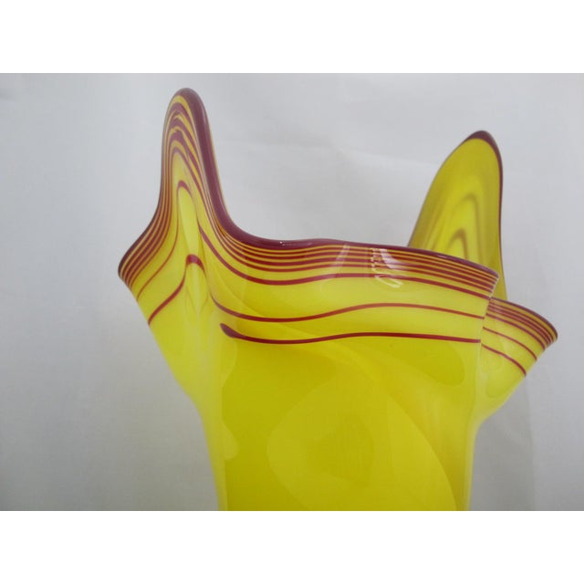 Stadelman Yellow Hand Blown Pacific Nw Studio Art Glass Handkerchief Ruffle Vase For Sale - Image 10 of 12