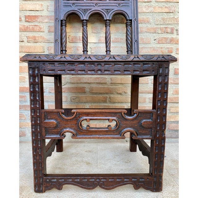 Early 20th Century Spanish Carved Chairs with Wood Seat, 1890s, Set of 2 For Sale - Image 14 of 18
