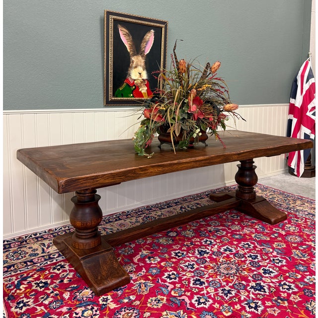 Antique French Dining Farmhouse Monk Refectory Monastery Table Baluster Pedestal For Sale - Image 4 of 18