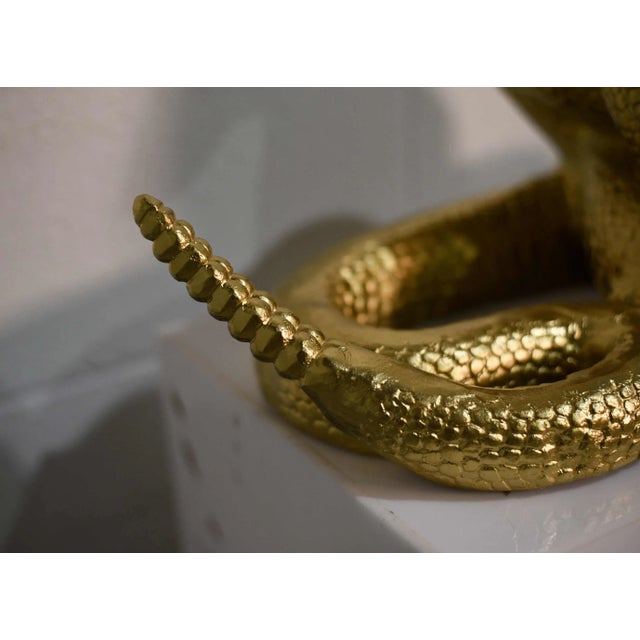 Mid 20th Century Vintage Gilded Coiled Cast Metal Rattlesnake Statue For Sale - Image 5 of 13