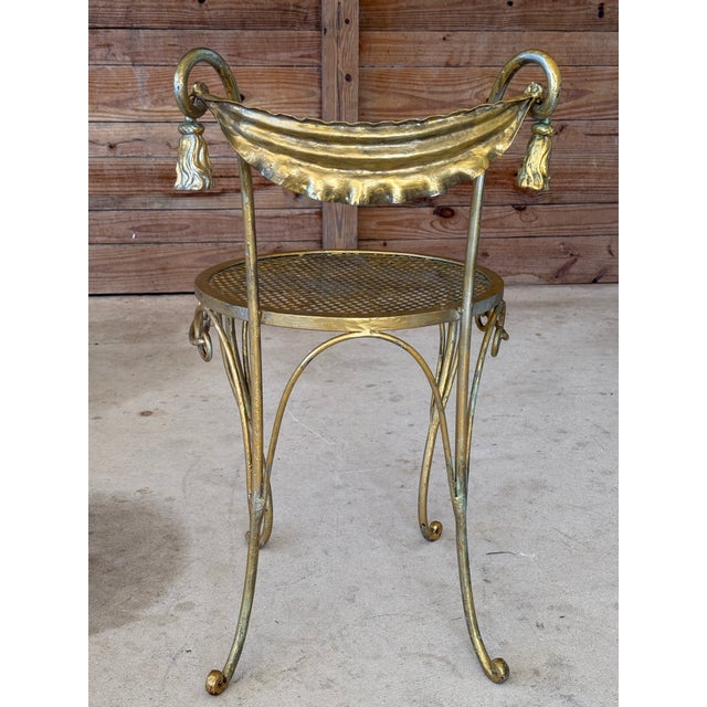 Vintage Hollywood Regency Gilt Metal Vanity Chair With Tassel Swag Detail For Sale - Image 4 of 10