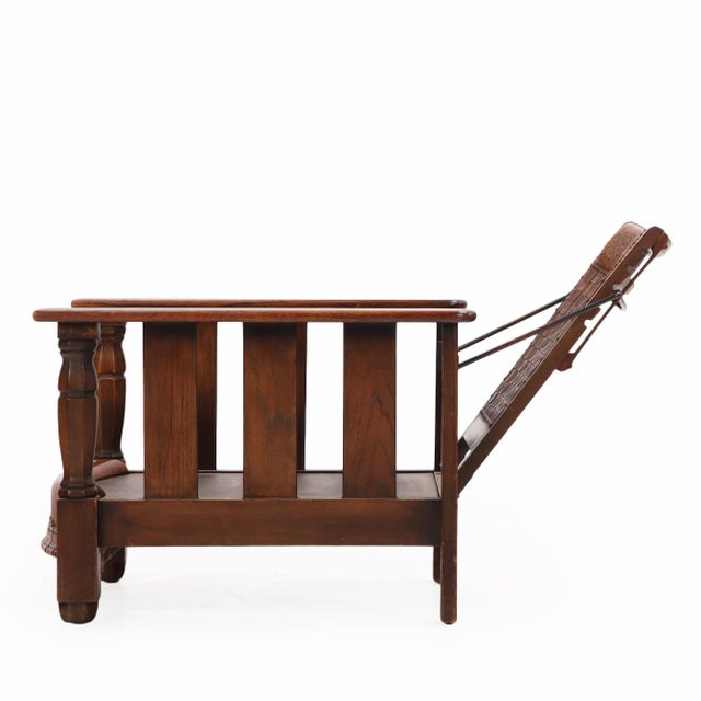 A French Oak and Leather Reclining Armchair, C. 1940. For Sale - Image 4 of 6