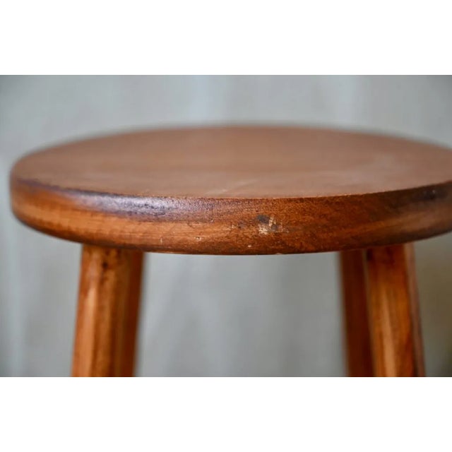 Beige Mid-Century Stool in Chic Country Wood For Sale - Image 8 of 9