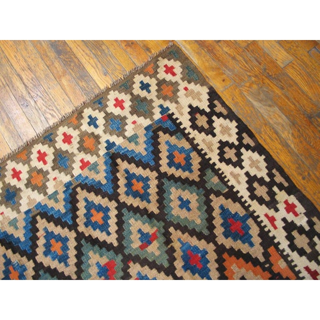 1930s 1930s Multicolor Diamond Tribal Antique Kilim n.w. Persian Rug 4'6" X 11'6" Flat Weave Wool Carpet For Sale - Image 5 of 5