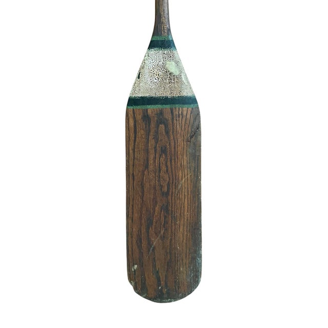 Wood Antique Early 20th Century Hand Painted Monogrammed Wooden Canoe Paddle / Boat Oar With Olive Green, White & Black Striping, Circa 1920 For Sale - Image 7 of 11