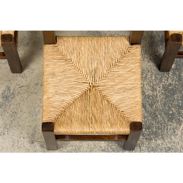 Mid 20th Century Set of Six French Provincial Oak Rush Seat Dining Chairs, Mid-20th Century For Sale - Image 5 of 18