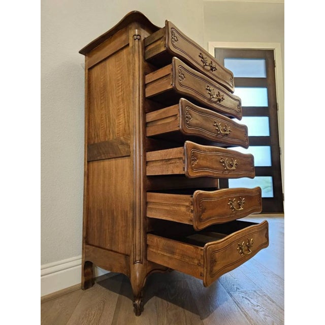 Vintage French Provincial Louis XV Style Walnut Oak Parquetry Semainier For Sale In Dallas - Image 6 of 13