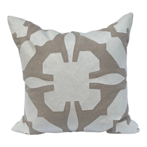 Natural Linen Pillow With White Cotton Appliqué