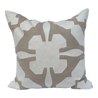 Natural Linen Pillow With White Cotton Appliqués For Sale